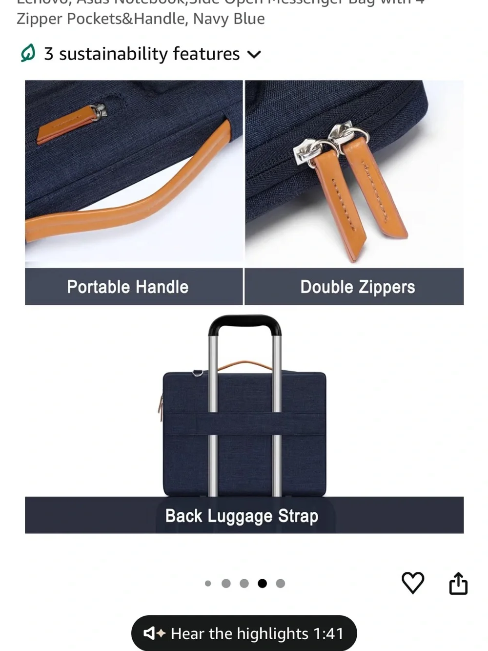 Navy Shoulder Tech Bag with Tan Accents